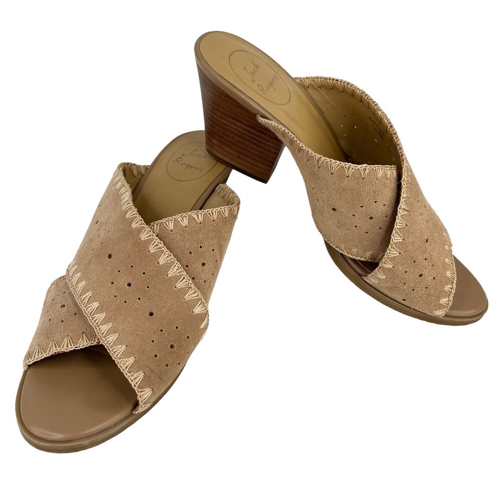 Jack Rogers Blakely Oak Suede 3" Block Heel Sandals 9.5M Tan